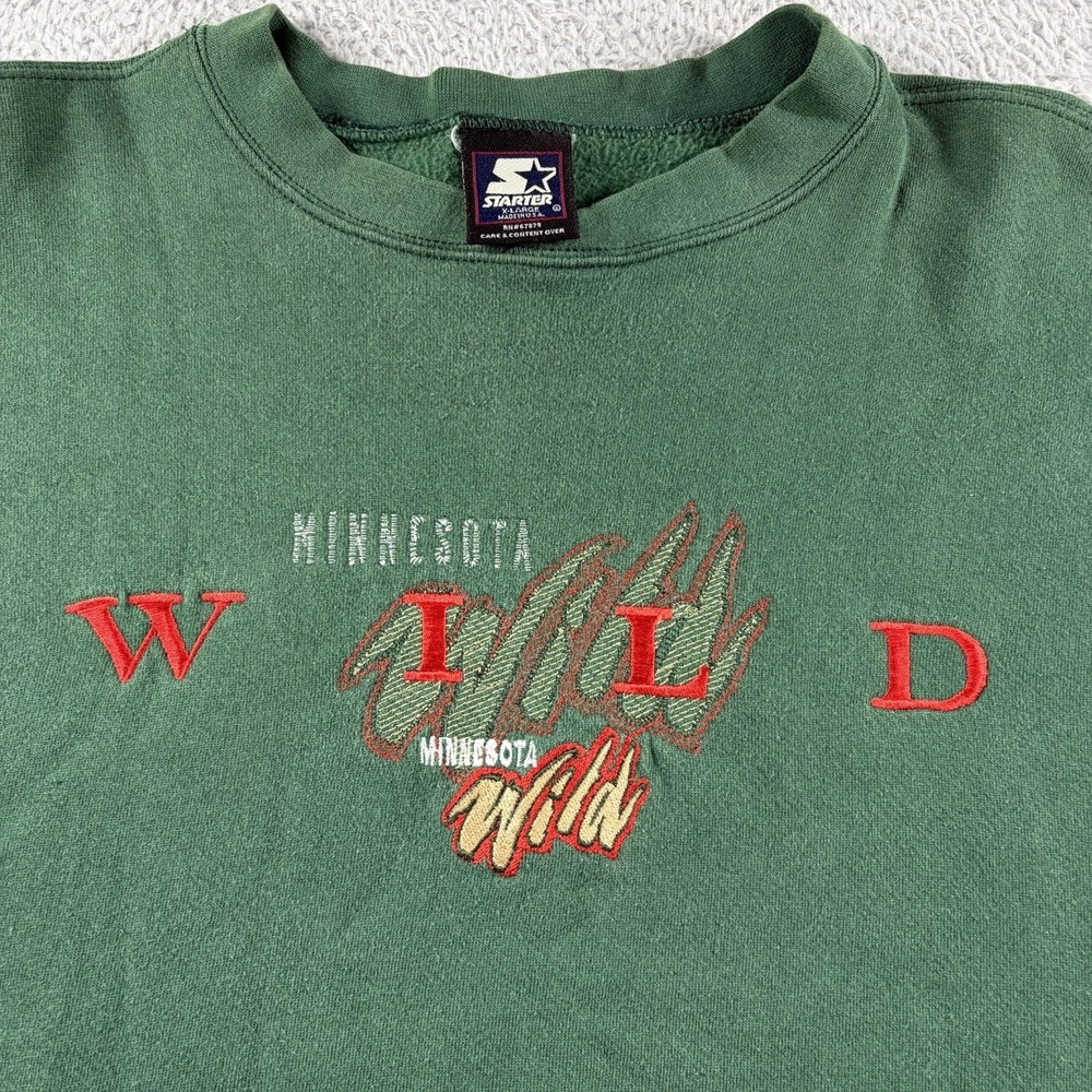 Vintage Minnesota Wild Starter Crewneck Sweater Mens XL Green Embroidered USA